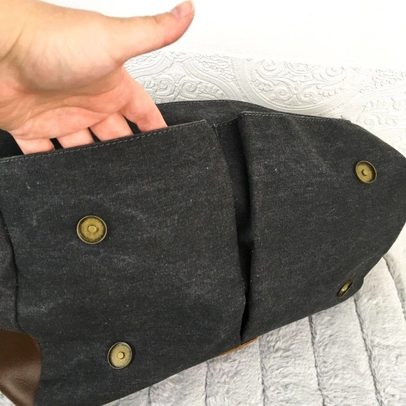 Retro leather & gray fabric laptop carry on travel work messenger bag - Picture 12 of 12